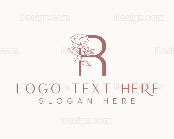 Natural Rose Floral Letter R Logo
