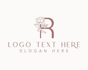 Natural Rose Floral Letter R logo