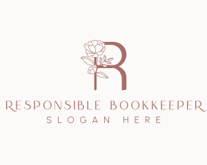 Natural Rose Floral Letter R logo design