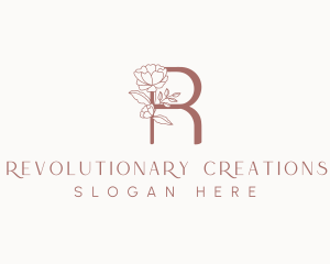 Natural Rose Floral Letter R logo design