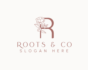 Natural Rose Floral Letter R logo design