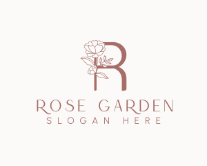 Natural Rose Floral Letter R logo design