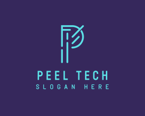 Neon Tech Letter P logo design