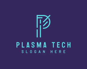 Neon Tech Letter P logo design