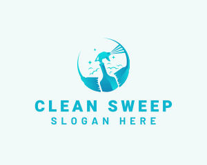 Sprayer Broom Cleaning logo design