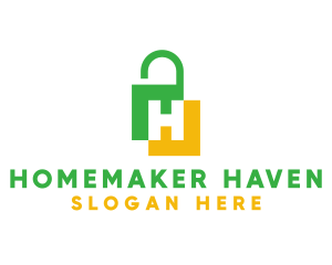 Green Yellow H Padlock logo design