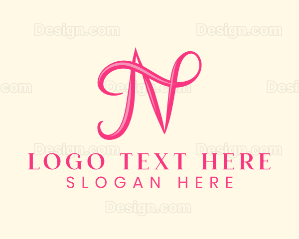 Pink Calligraphic Letter N Logo