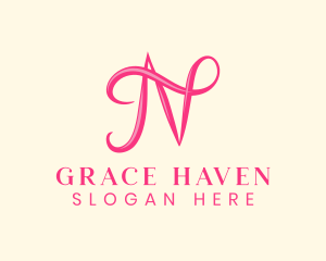 Pink Calligraphic Letter N logo