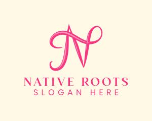 Pink Calligraphic Letter N logo design