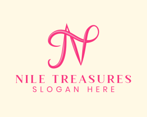 Pink Calligraphic Letter N logo design