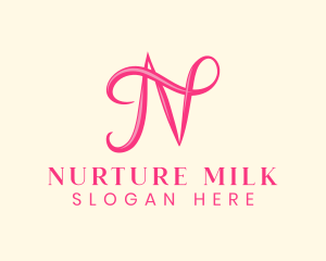 Pink Calligraphic Letter N logo design