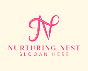 Pink Calligraphic Letter N logo design