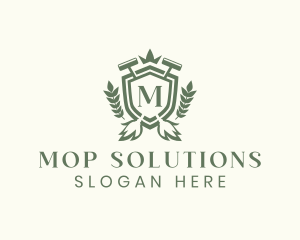 Mop Broom Shield logo design