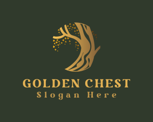 Gold Oak Tree Branch logo design