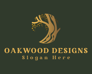 Gold Oak Tree Branch logo design