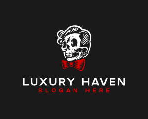 Bowtie Hair Skull logo design