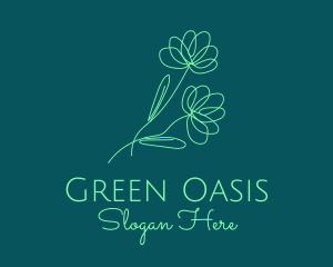 Green Flower Line Art logo design
