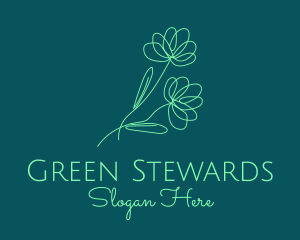 Green Flower Line Art logo design