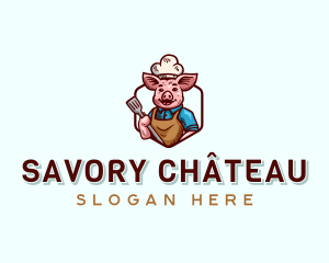 Spatula Pig Barbeque logo design