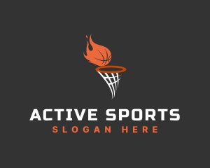 Flaming Basketball Hoop Logo