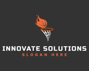 Flaming Basketball Hoop Logo