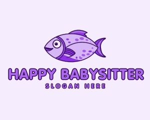 Purple Cartoon Kids Fish logo design