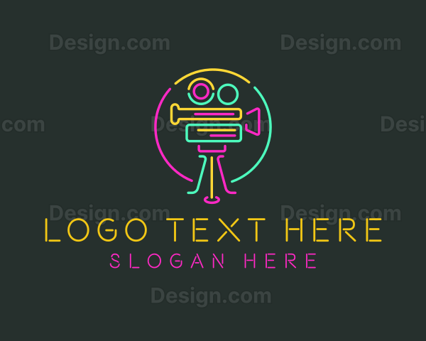 Neon Retro Movie Camera Logo