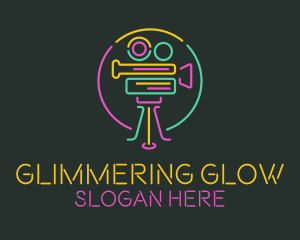 Neon Retro Movie Camera logo design