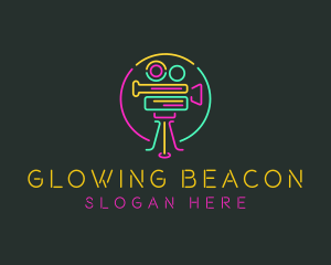 Neon Retro Movie Camera logo design