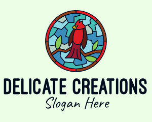 Stained Glass Cardinal Bird logo design