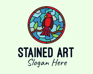 Stained Glass Cardinal Bird logo design