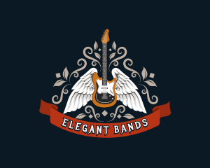 Musical Electric Guitar Wings Band logo design