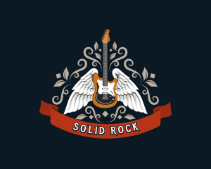 Musical Electric Guitar Wings Band logo design