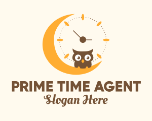 Moon Clock Owl logo design