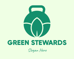 Green Kettlebell Leaves logo design