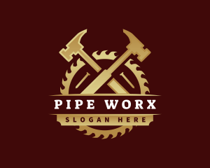 Hammer Saw Carpentry logo design