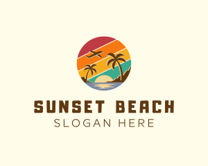 Beach Plane Sunset logo design