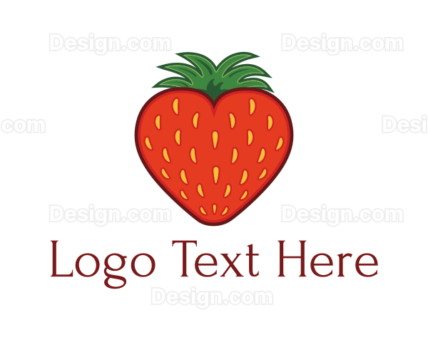 Strawberry Fruit Love Heart Logo