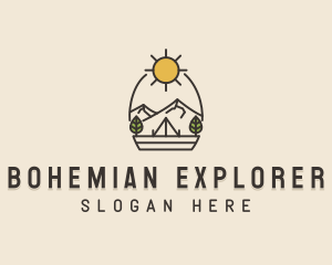 Sunny Mountain Camping Scene logo design