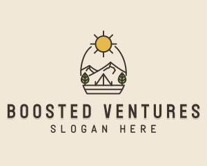 Sunny Mountain Camping Scene logo design