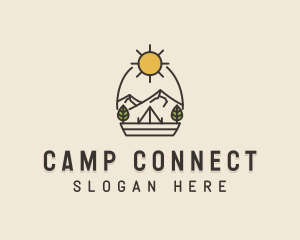 Sunny Mountain Camping Scene logo design