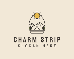 Sunny Mountain Camping Scene logo design