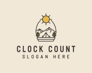 Sunny Mountain Camping Scene logo design