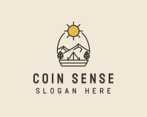 Sunny Mountain Camping Scene logo design