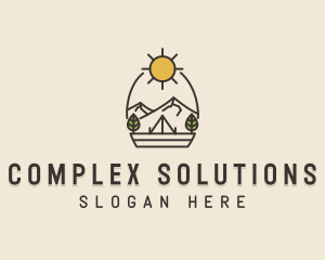 Sunny Mountain Camping Scene logo design