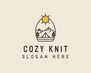 Sunny Mountain Camping Scene logo design