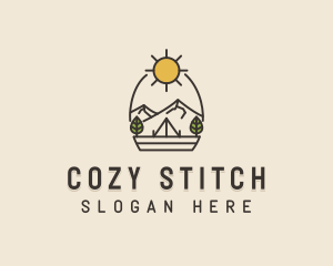 Sunny Mountain Camping Scene logo design