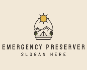 Sunny Mountain Camping Scene logo design