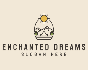 Sunny Mountain Camping Scene logo design