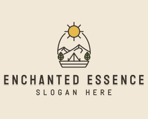 Sunny Mountain Camping Scene logo design